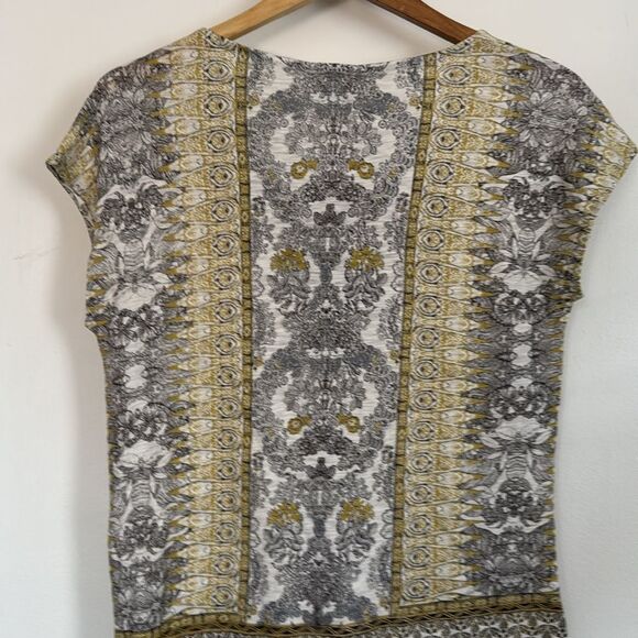 Lucky Brand Floral Tie Waist Cotton Modal V-Neck Top Shirt Boho Ornate Print Med - Picture 5 of 8
